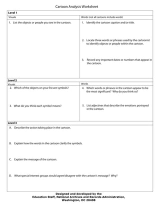 How to Read a Political Cartoon reference sheet for students Worksheet for analyzing political cartoons in sixth grade reading class