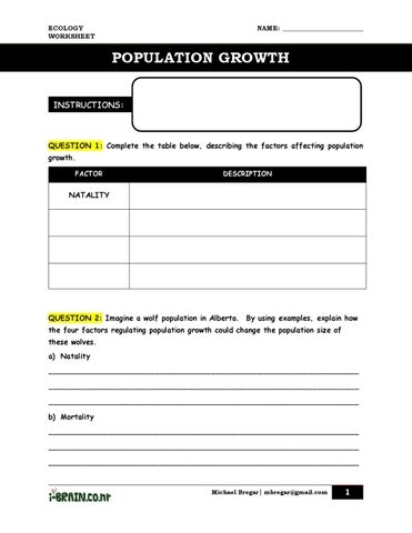 Population Growth Factors Algebra Worksheet 21 Sixth grade math worksheet featuring a word problem about fox and rabbit population trends
