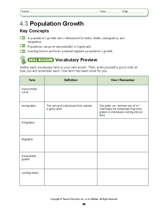 Population Growth Factors Worksheet for Sixth Grade Algebra Students Worksheet illustrating population growth factors in a forest ecosystem with fox and rabbit dynamics