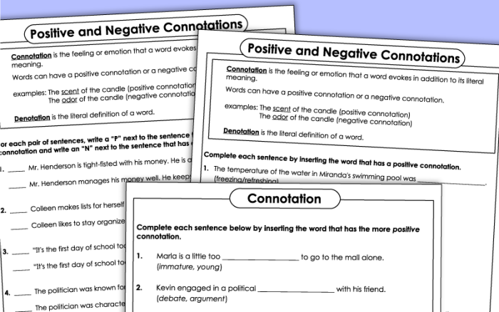 Sixth grade students completing a grammar exercise by identifying words with positive connotations