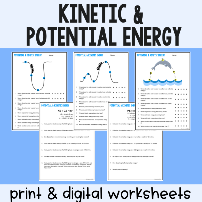 Sixth grade students working on a physical science worksheet about changes in potential energy