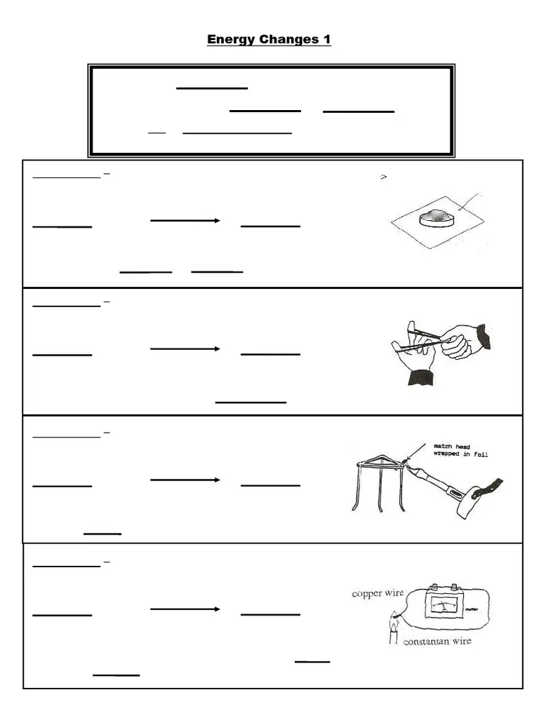 Changes in Potential Energy Worksheets