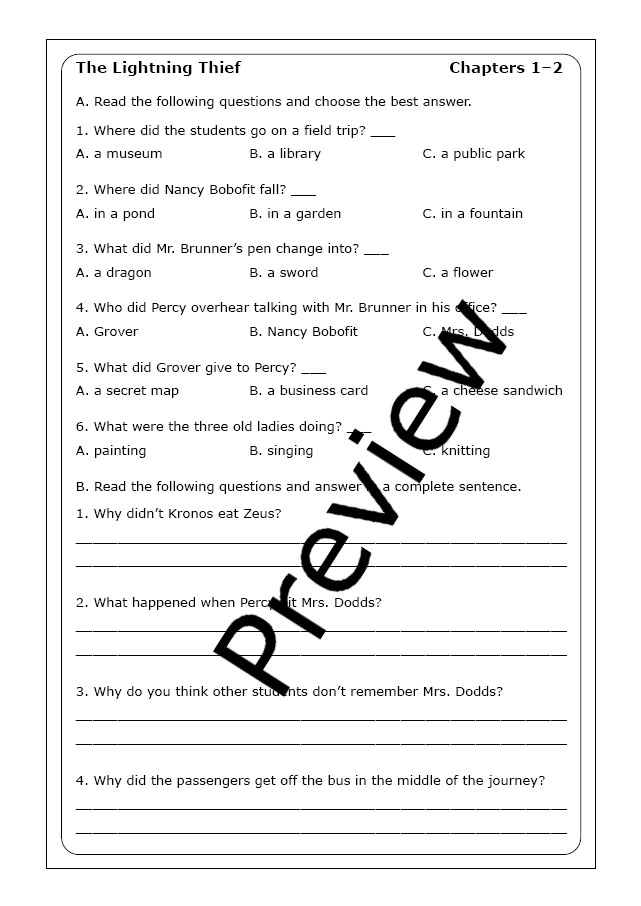 Numbers and Counting worksheet for Sixth Grade Pre-reading activity worksheet for The Lightning Thief by Rick Riordan, designed for sixth grade students. Engaging resource to build background knowledge before reading the novel.