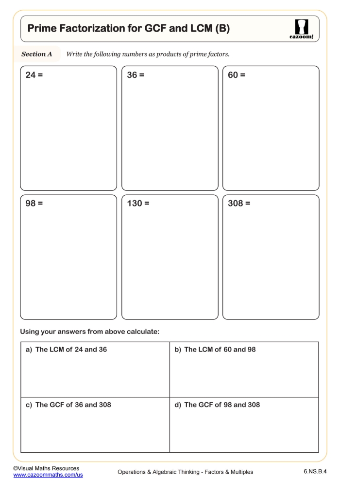 Engaging multiplication activity focusing on number theory and prime factors Prime Factorization worksheet designed for sixth-grade students to enhance their math skills