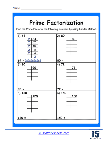 Educational resource for mastering prime factorization concepts in math Worksheet featuring prime factorization exercises for sixth-grade students