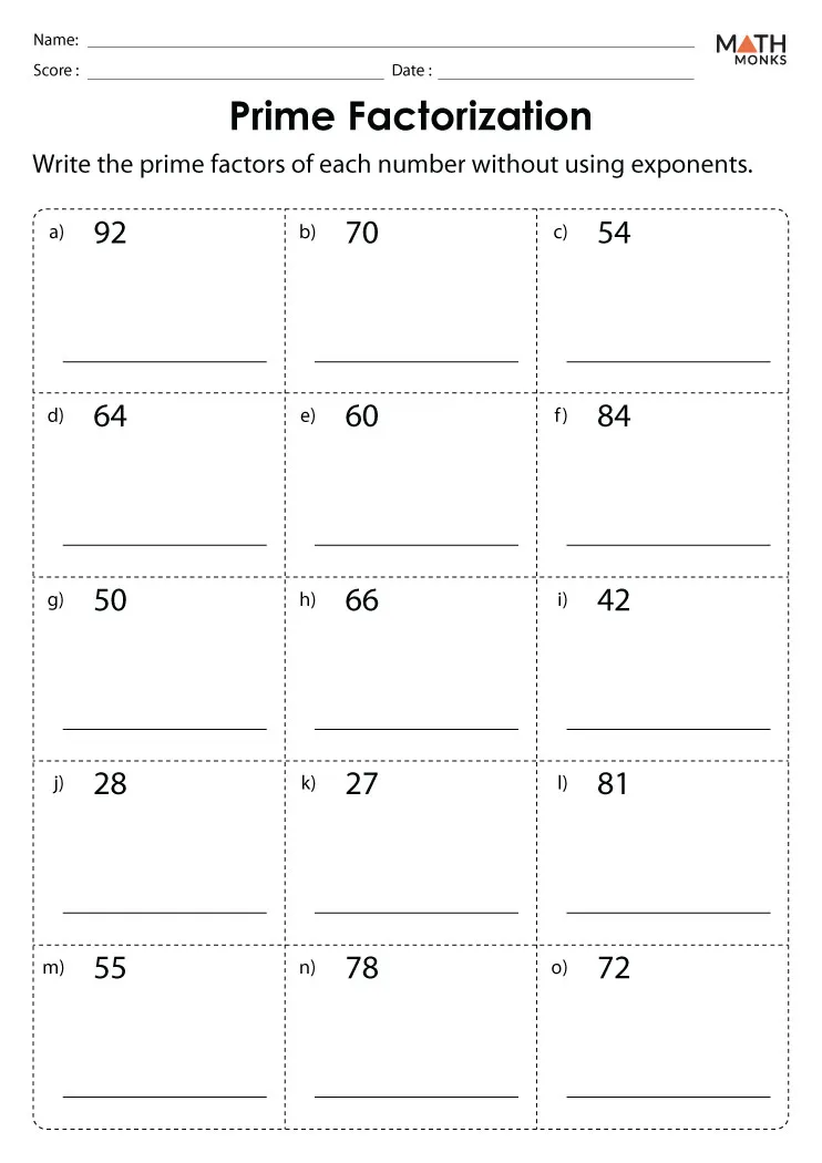 Multiplication worksheet for Sixth Grade A sixth-grade worksheet focusing on prime factorization concepts. Prime Factorization Worksheet for Sixth Grade Math.