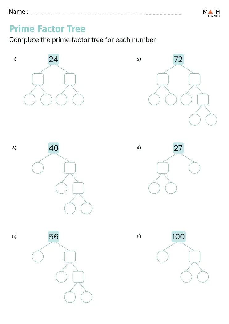 Prime Factorization Worksheet Number 24 for Grade 6 Math Students Sixth grade prime factorization worksheet featuring multiplication practice for number theory
