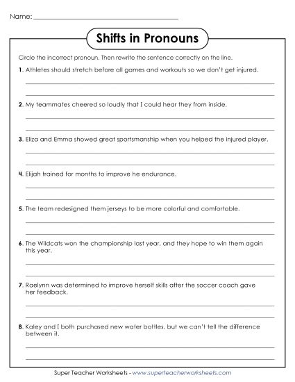 Correcting Shifts in Pronoun Number and Person Sixth Grade Worksheet 1 Sixth grade students practicing how to fix pronoun number and person errors on a grammar worksheet