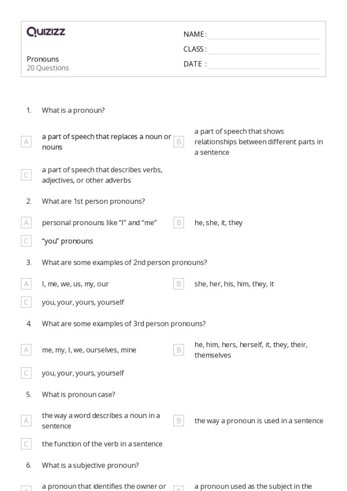 Pronoun Agreement Practice Activity for Middle School Students Sixth grade student completing pronoun correction exercises on a grammar worksheet with pencil