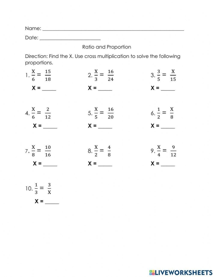 Sixth grade math worksheet for identifying equivalent ratios and proportions