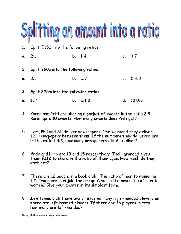 Sixth grade student solving proportion problems by comparing equivalent ratios on a practice worksheet
