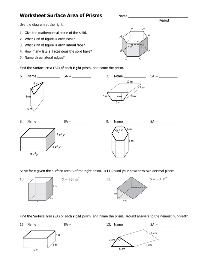 Students calculating the surface area of square and triangular pyramids on a worksheet