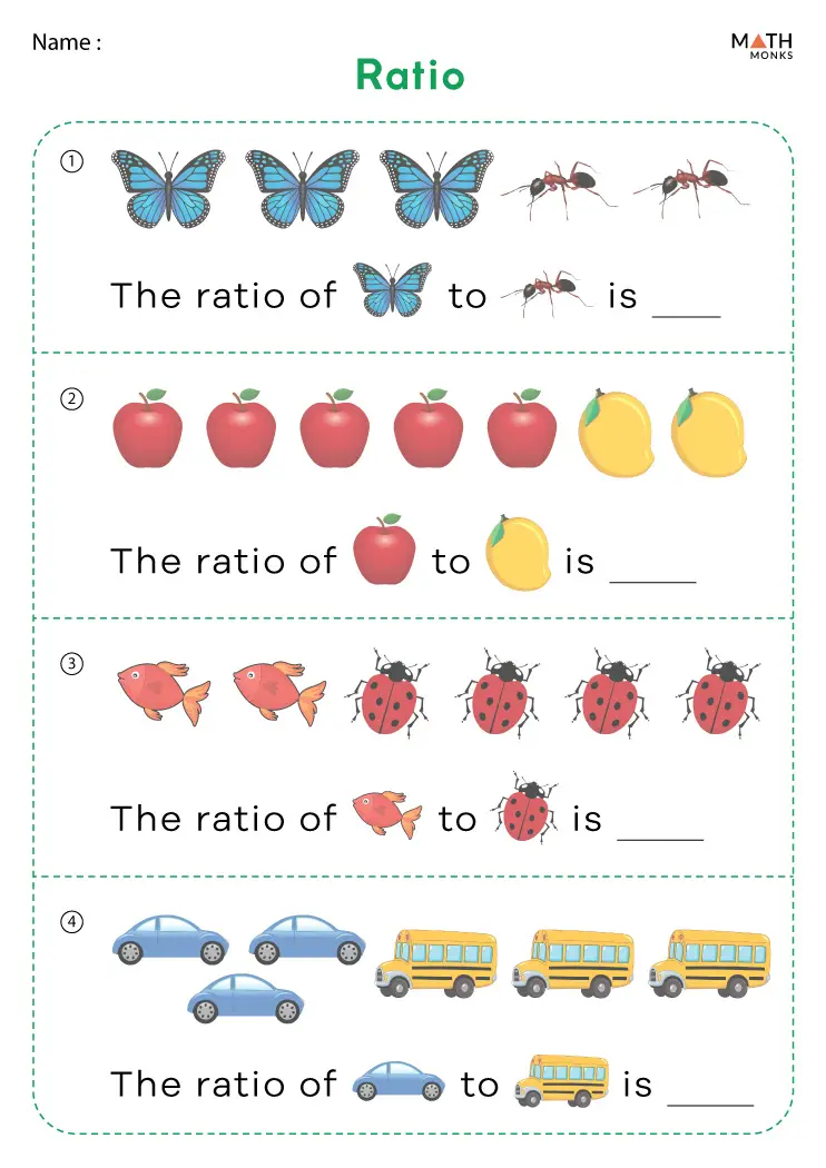 Ratios and Equivalent Fractions Practice Worksheet for Grade 6 Geometry 16 Sixth grade geometry worksheet featuring practice problems on identifying ratios, greatest common factors, and equivalent ratios