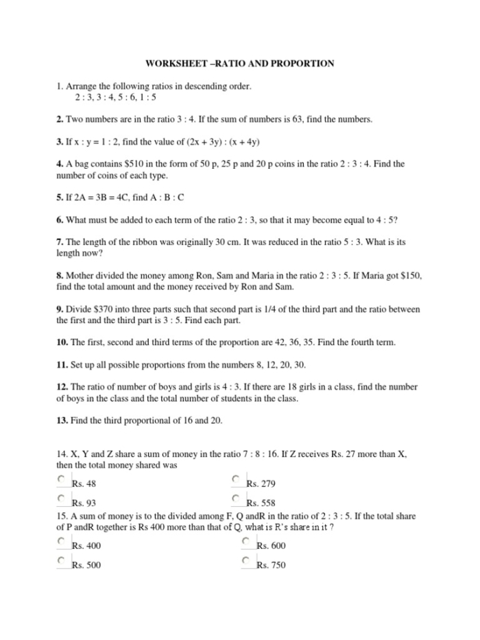 Sixth grade student solving ratio and proportion problems on a practice worksheet with multiple comparison exercises