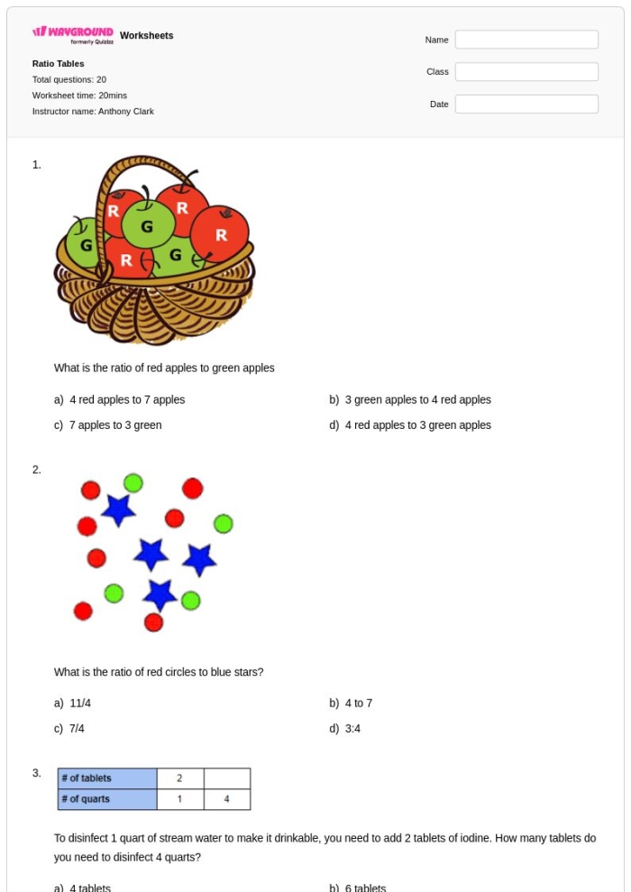 Sixth grade Earth and space science worksheet featuring ratio tables for math practice