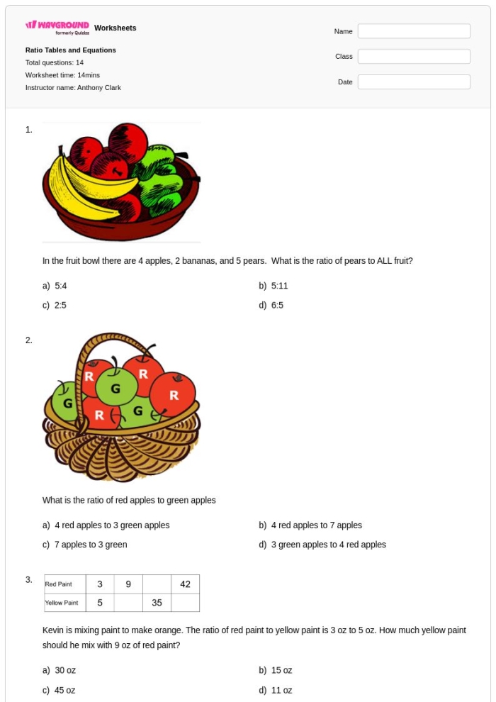 Sixth grade Earth and Space Science worksheet featuring ratio tables and real-world math problems