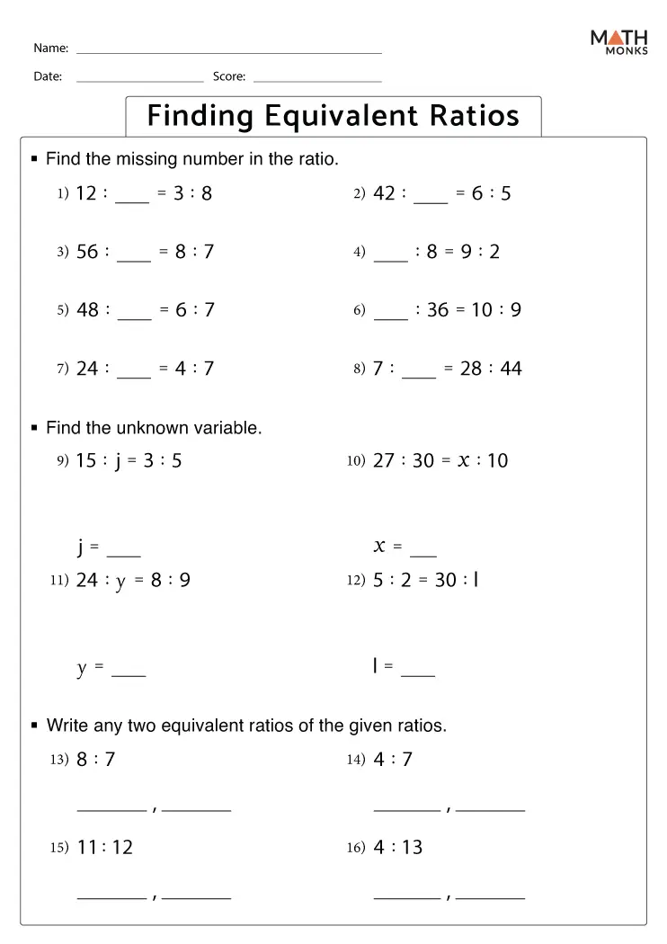 Sixth grade math worksheet for practicing how to write ratios based on specific word problems