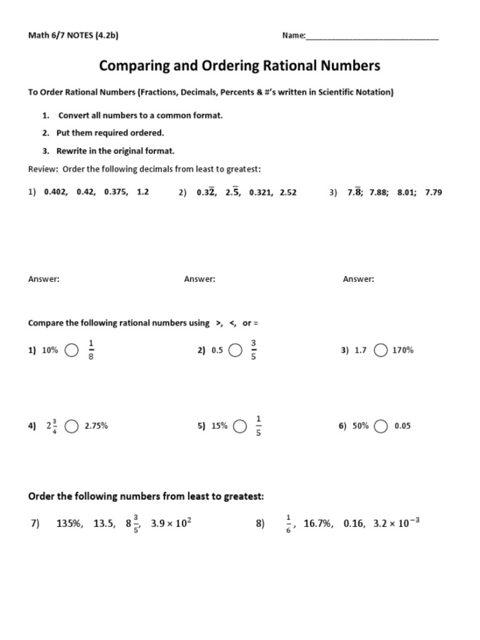 Geometry worksheet for Sixth Grade Worksheet for comparing and ordering rational numbers, including fractions and decimals. Comparing and Ordering Rational Numbers Part 1 worksheet for sixth graders.