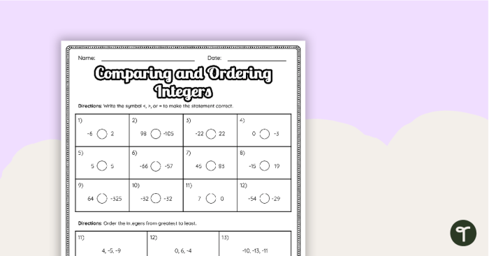 Geometry worksheet for Sixth Grade Worksheet for comparing and ordering rational numbers including fractions, decimals, and mixed numbers. Comparing and Ordering Rational Numbers Part 1 Worksheet Image 3