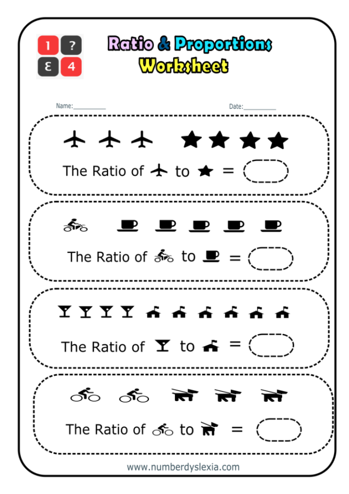 Practice worksheet image illustrating concepts of ratios and greatest common factors Ratios worksheet for sixth graders focusing on identifying ratios and equivalent ratios