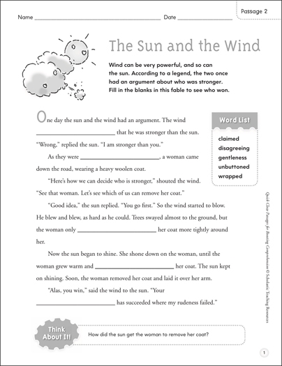 Sixth grade reading comprehension worksheet featuring an excerpt from The Girl Who Owned a Bear by L. Frank Baum