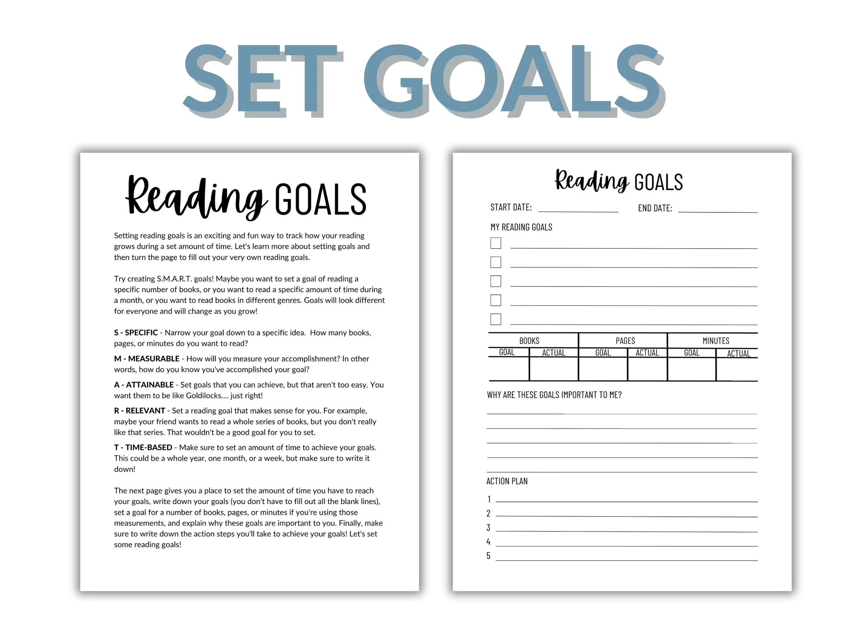 Worksheet for the Reading Survey focused on setting personal reading goals for sixth graders