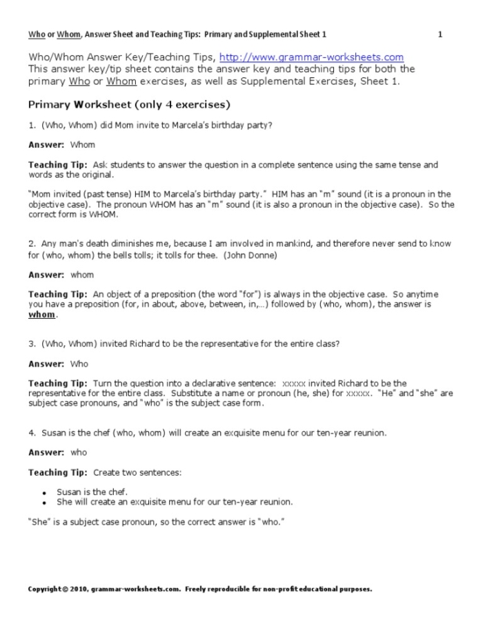 Numbers and Counting worksheet for Sixth Grade A sixth-grade worksheet focusing on the use of relative pronouns, specifically who and whom, for grammar practice. Worksheet on using relative pronouns: Who vs. Whom for sixth-grade students.
