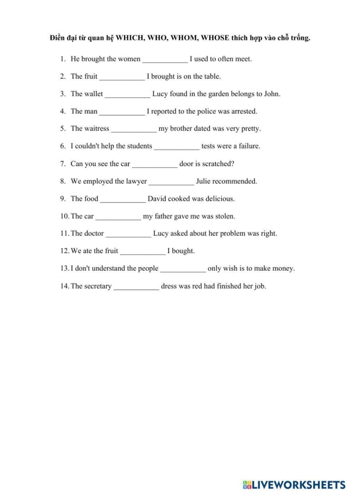 Use Relative Pronouns: Who vs. Whom worksheet for sixth graders Worksheet for practicing relative pronouns 'who' and 'whom' in sentences