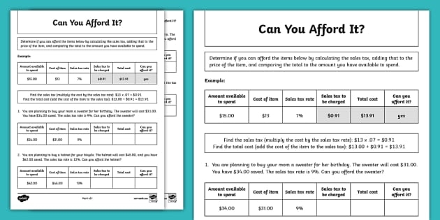 Reading worksheet for Sixth Grade Calculating Sales Tax worksheet for Sixth Grade
