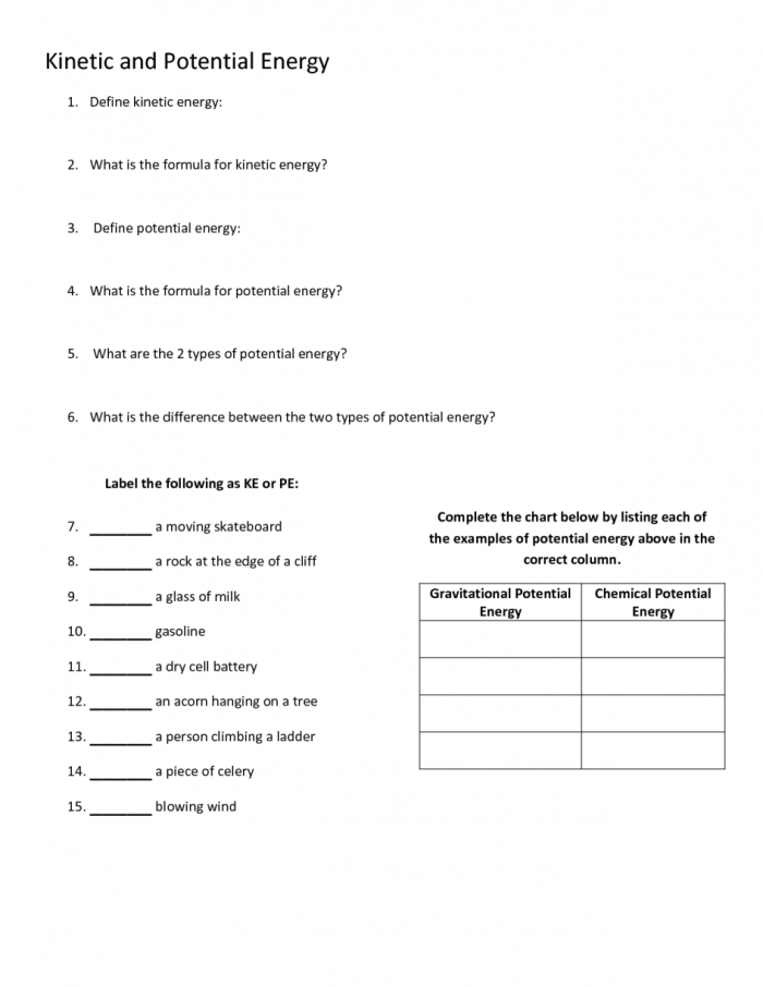 Sixth grade science students working on a worksheet about changes in potential energy