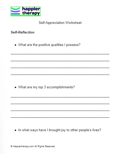 Worksheet for writing a letter of appreciation to oneself for sixth graders