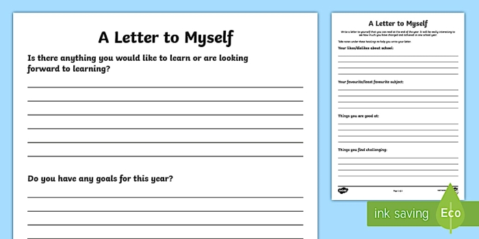 Worksheet for writing a letter of appreciation to oneself, designed for sixth graders