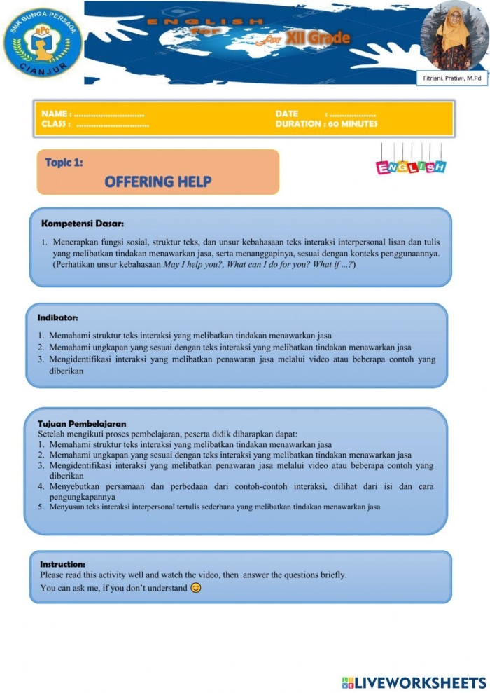 Offer Yourself Advice worksheet for sixth grade American Sign Language students image 12 Sixth grade student writing an advice letter about a personal challenge on an Offer Yourself Advice worksheet