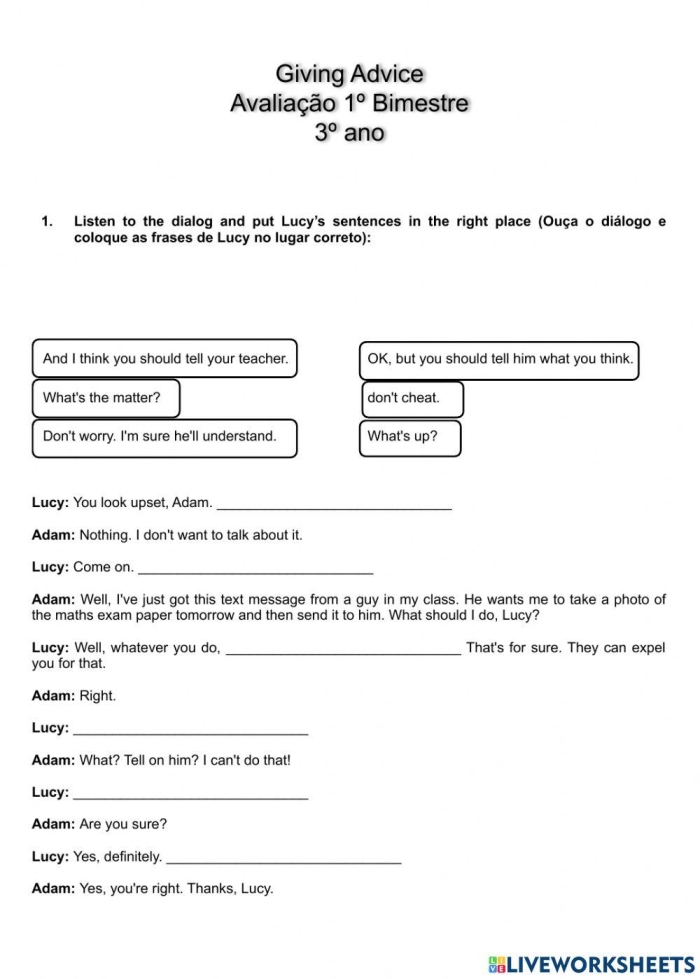 Offer Yourself Advice ASL Worksheet 21 for Middle School Students Sixth grade student writing advice letter to themselves about a personal challenge on the Offer Yourself Advice worksheet
