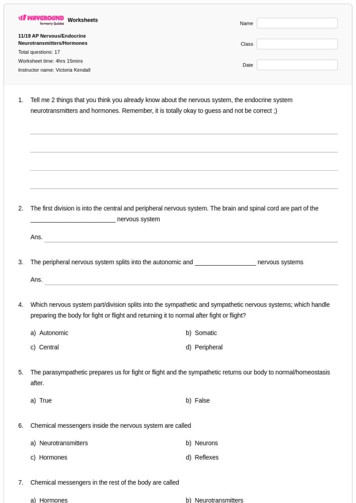 Diagram illustrating the sensory nervous system for sixth-grade students