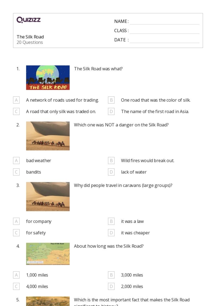 Ancient China The Silk Road worksheet for middle school history lessons 22 Sixth grade student researching the history of the Silk Road using an educational worksheet
