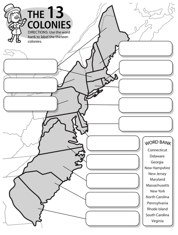 Sixth grade social studies worksheet featuring a map and guided activities for exploring the three distinct colonial regions