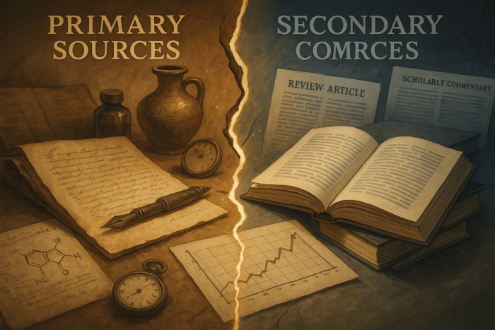 Worksheet illustrating primary, secondary, and non-historical sources for sixth graders. Types of Sources: Primary, Secondary, and Non-historical worksheet for social studies.