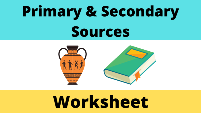 Worksheet exploring primary, secondary, and non-historical sources for sixth graders