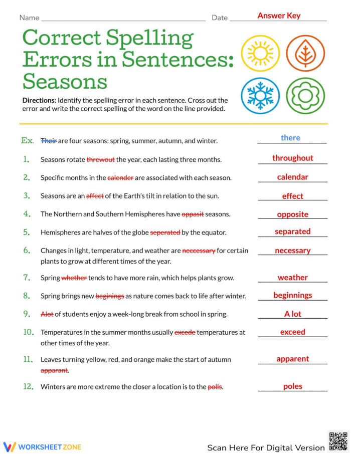 Sixth grade students identifying and fixing spelling mistakes on a grammar practice worksheet