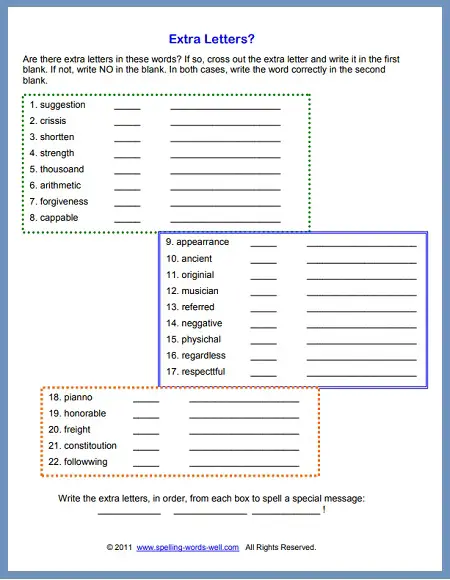 Worksheet for correcting spelling mistakes in context for sixth graders