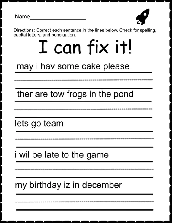 Correct Spelling Errors worksheet for sixth graders focusing on grammar skills