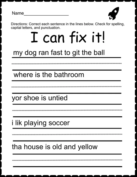 Correct Spelling Errors worksheet for sixth-grade grammar practice