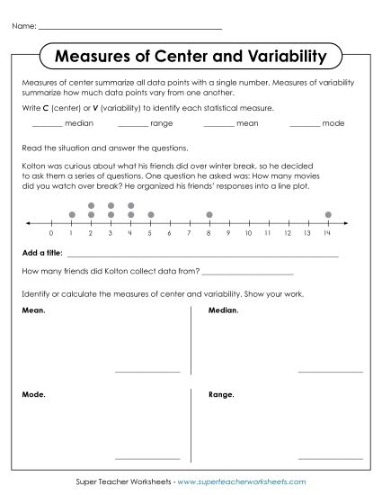 Sixth grade student working on a Mean, Median, and Mode Practice worksheet for statistics