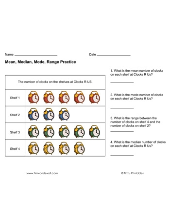 Worksheet featuring exercises on calculating mean, median, and mode for sixth graders