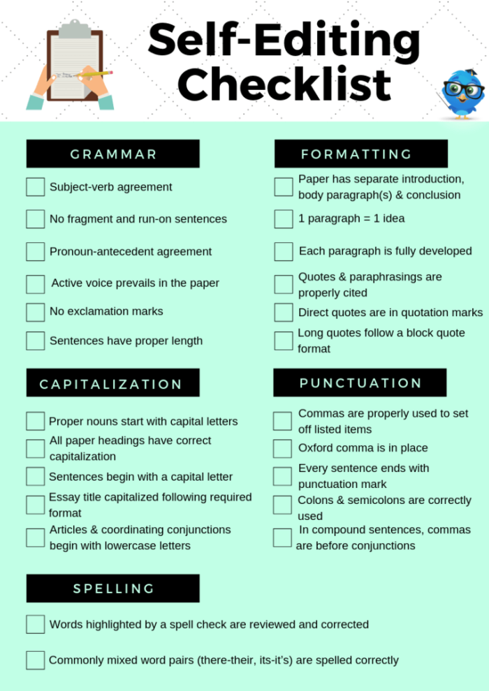 ALT text: Sixth grade algebra editing checklist worksheet with grammar mechanics and style review items for student writers