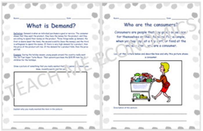 Worksheet illustrating the relationship between supply, demand, and pricing for sixth graders
