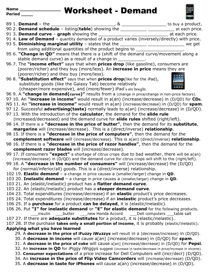 Sixth grade students working on an economics worksheet about supply and demand pricing patterns