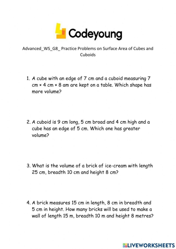 Engaging surface area challenges to apply geometry in real-life contexts Worksheet featuring surface area word problems for sixth-grade students