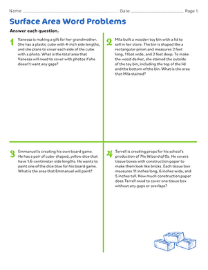 Surface Area Word Problems Worksheet 22 Sixth grade student solving geometry surface area word problems on a worksheet